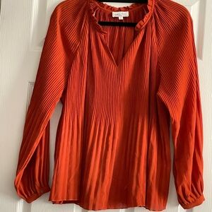 Burt orange pleated sheer blouse.